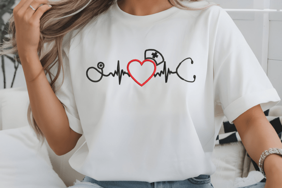 Nurse Heartbeat Stethoscope Embroidered Top