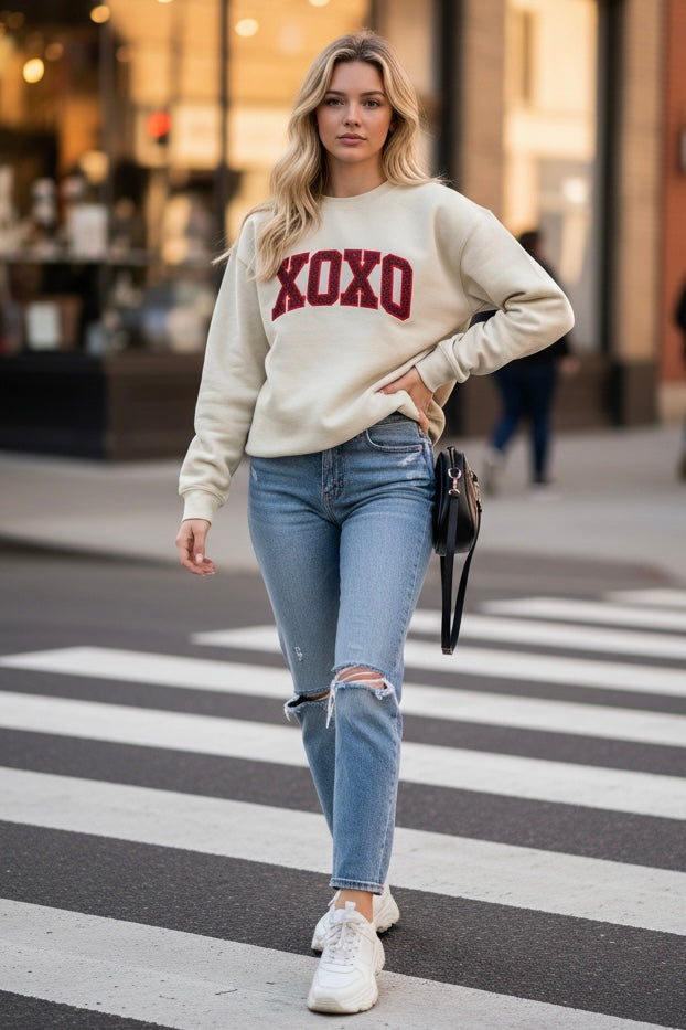 XOXO Embroidered Glitter Sweatshirt