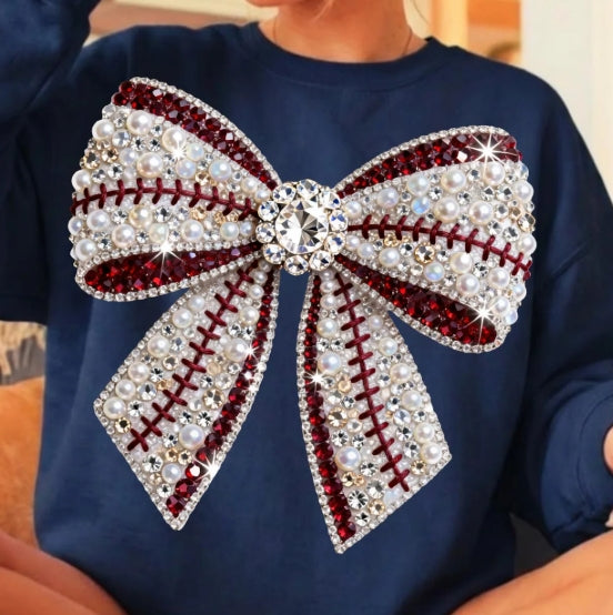 Faux Rhinestone Baseball Bow