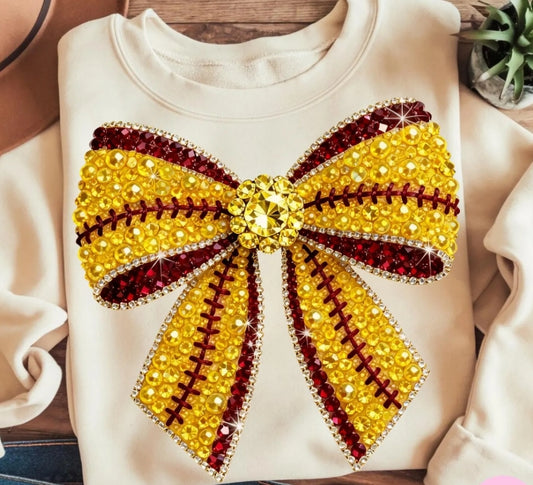 Faux Rhinestone Softball Bow