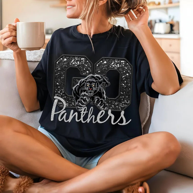 Go Panthers Faux Embroidery Shirt
