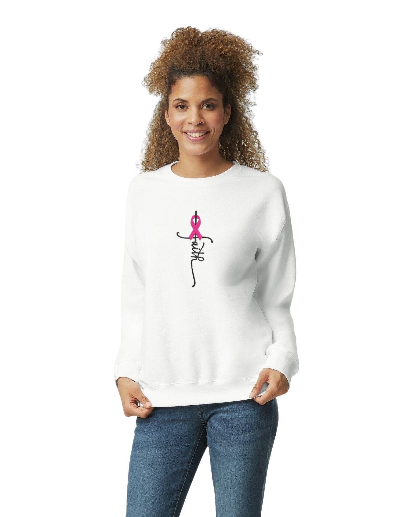 Faith Pink Ribbon Embroidered Sweatshirt