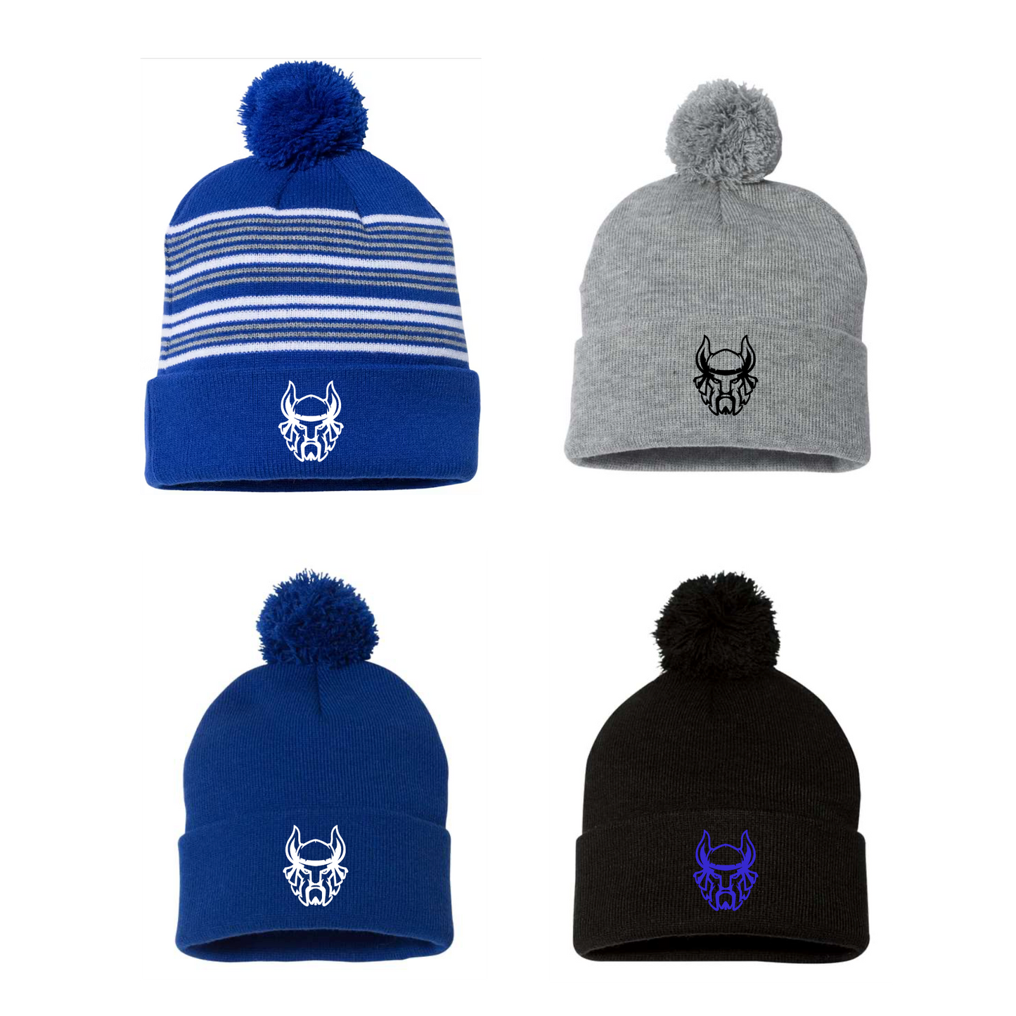 Vikings Embroidered Pom Beanies